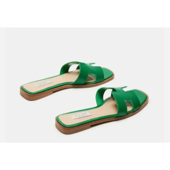 Steven New York Green Leather H Strap Slides Sandals Square Toe Women’s Size 8.5 - Picture 12 of 13